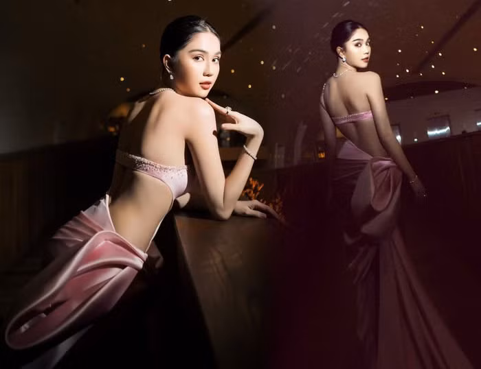 Ngọc Trinh khiến người ta mê mẩn bởi tấm lưng trắng thon, phần vai mảnh khảnh, có độ mở vừa vặn cân đối. Cũng chính tấm lưng đó đã giúp cô nàng dễ dàng chinh phục những kiểu trang phục khoét lưng.