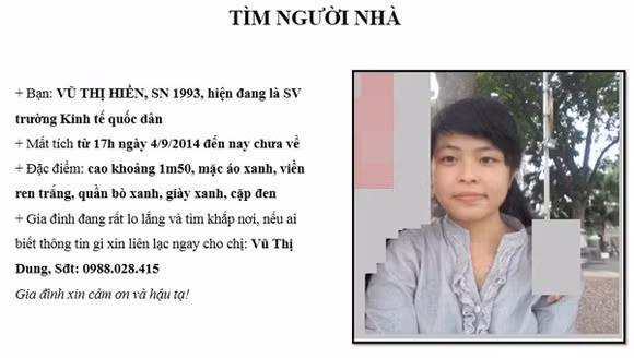 Thông báo tìm nữ sinh Vũ Thị Hiền dán khắp khu vực trường ĐH Kinh tế Quốc Dân.