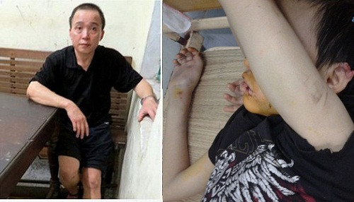 Đối tượng Nguyễn Thanh Sơn (42 tuổi, trái) đã bị bắt sau hành vi nhốt và hành hạ cháu Nguyễn Anh T. (14 tuổi).