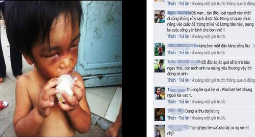 Bé Trịnh Nguyễn Thành Đức trên người không mảnh vải che thân, bị đánh bầm tím mặt, lang thang đi ăn xin trong đêm.