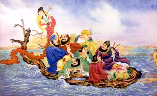 "Bát tiên quá hải" là một trong những hình ảnh thường thấy. Nhiều nhà treo tranh Bát Tiên để mong nhận được phép lạ trường thọ và may mắn từ một trong tám vị tiên này. Nên đặt tượng hoặc treo tranh Bát Tiên trong phòng khách để ngôi nhà có thể hút được nhiều điềm lành cho sức khỏe, hạnh phúc và may mắn.