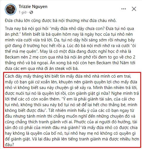 Vo cu Bang Kieu noi gi khi duoc khuyen gianh tai san cho con?