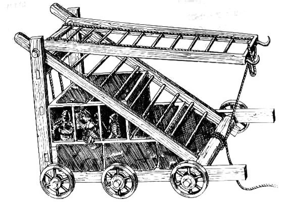 Chiến xa này cũng được dùng để chiếm thành, được thiết kế với một chiếc thang gấp có độ cao được tính toán phù hợp với bức tường cần vượt qua.