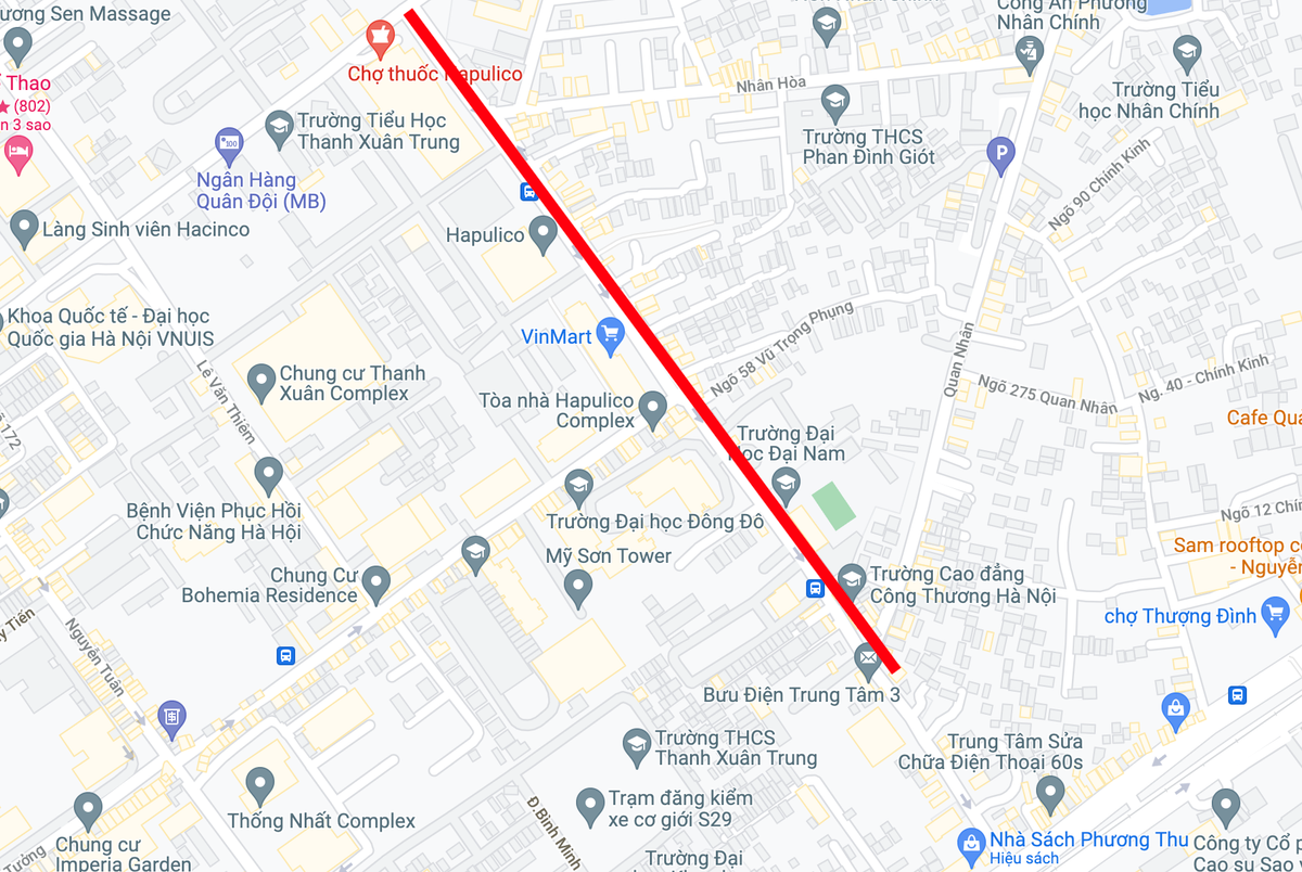 Bản đồ tuyến đường Vũ Trọng Phụng. Ảnh: Google Maps.