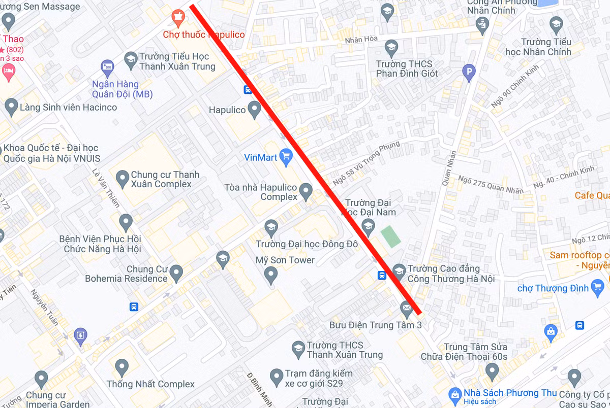 Bản đồ tuyến đường Vũ Trọng Phụng. Ảnh: Google Maps.