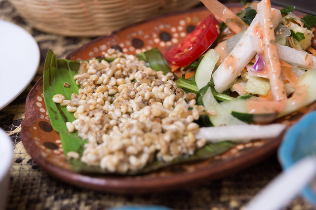  14. Escamol – Mexico: Ở Mexico, escamol là món ăn được tạo thành từ ấu trùng của nhộng và kiến. Nếu bạn không biết chúng được làm từ nguyên liệu gì thì có lẽ khi thưởng thức, bạn sẽ thấy nó rất ngon lúc được áp chảo và ăn cùng trứng tráng.