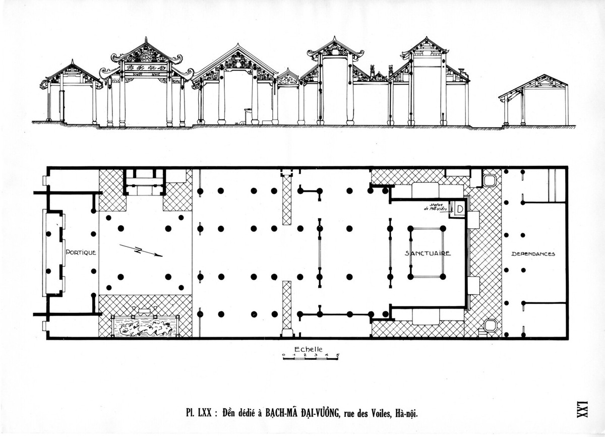 Đền Bạch Mã Đại Vương trên phố Voiles, tức đền Bạch Mã ở phố Hàng Buồm, Hà Nội.