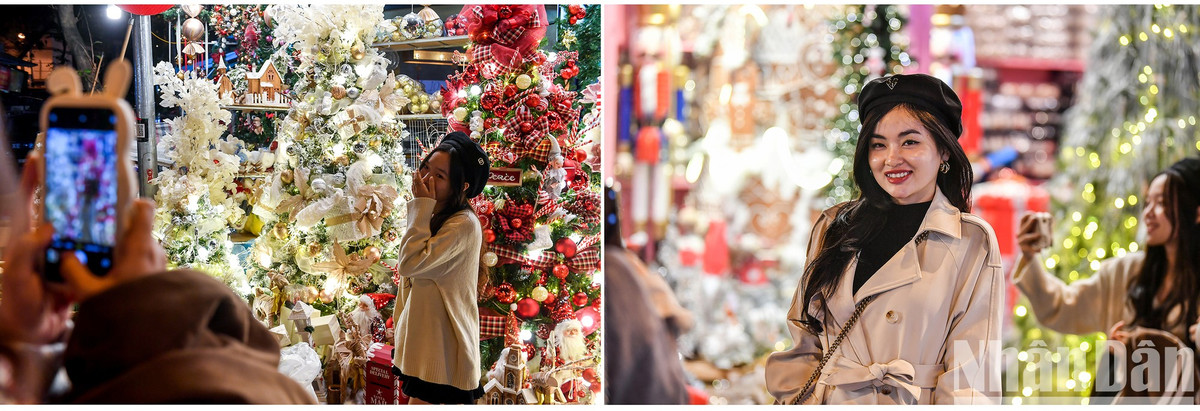Các cô gái chuẩn bị trang phục ấm cúng với tone màu đậm chất Giáng Sinh như áo choàng dài cùng thêm một phụ kiện nhỏ như khăn quàng cổ, mũ để có những bức ảnh thật xinh.