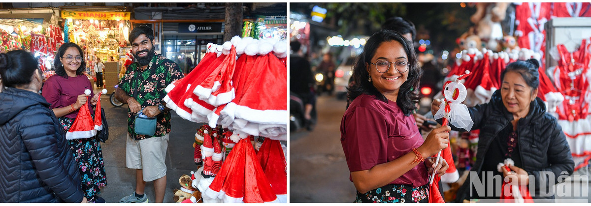 Đôi vợ chồng người Ấn Độ phấn khởi ra mặt vì mua được những sản phẩm quà tặng Noel của Việt Nam vừa rẻ lại còn đẹp mắt.