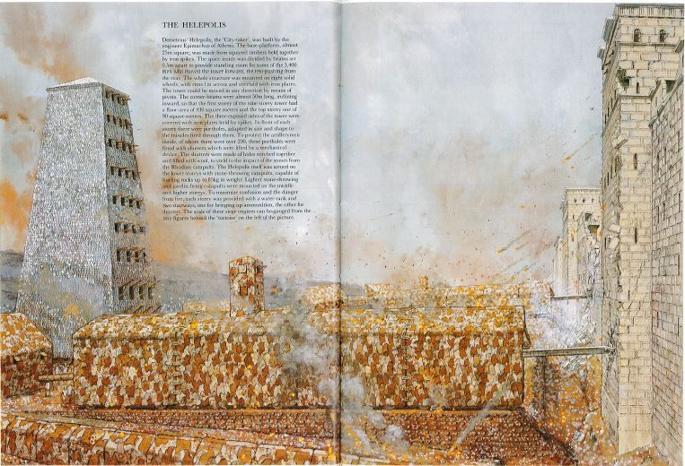 Đây thực sự là một pháo đài di động nhiều tầng, được đẩy đi bằng sức người, có thể chở theo rất nhiều binh sĩ. Trên tháp công thành cỡ lớn có nhiều cửa sổ để cung thủ và các loại vũ khí yểm trợ hạng nặng như Ballista khai hỏa.