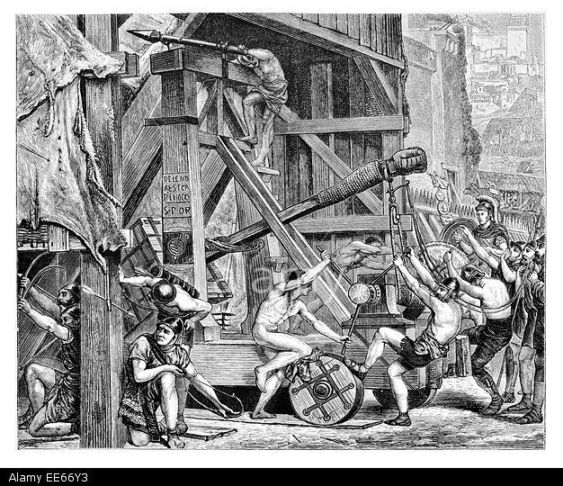 Loại thứ hai sử dụng lực đòn bẩy, tạo ra từ vật nặng ở đầu bên kia của cần. Loại máy ném đá này có thể đẩy đá xa và chính xác hơn loại dùng dây vặn xoắn.