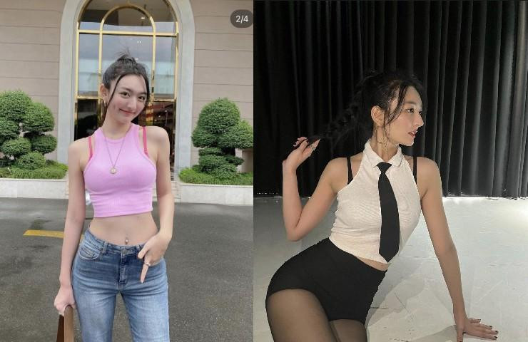 Cá biệt, Lương Hồng Xuân Mai ngoài diện cùng ba lỗ còn phá cách khi mặc với áo sơmi cộc tay và cravat, mang đến hình ảnh vô cùng gợi cảm.