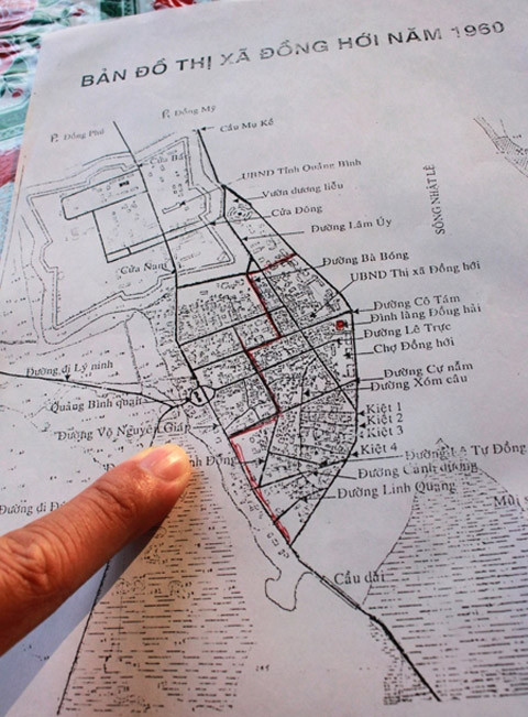 Tấm bản đồ cho thấy khi còn là thị xã Đồng Hới đã có con đường mang tên Võ Nguyên Giáp