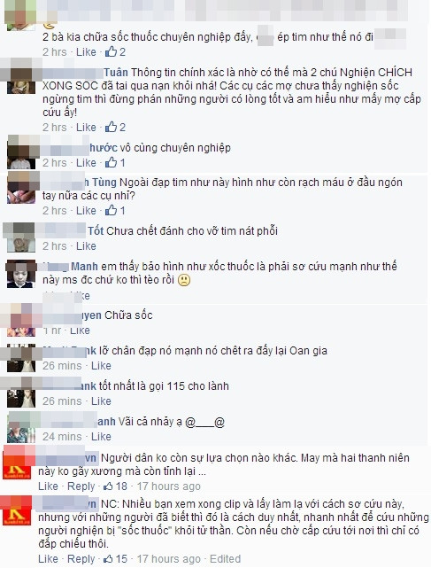 Theo một số ý kiến thì cách sơ cứu của người dân trong đoạn clip này là đúng. Đó là cách duy nhất, nhanh nhất để cứu người bị "sốc thuốc".