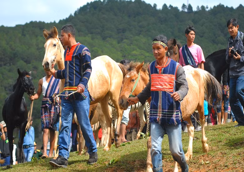 Sau khi được ban tổ chức phổ biến nội quy cuộc đua, các kỵ sĩ tự tin dắt ngựa vào vị trí xuất phát.