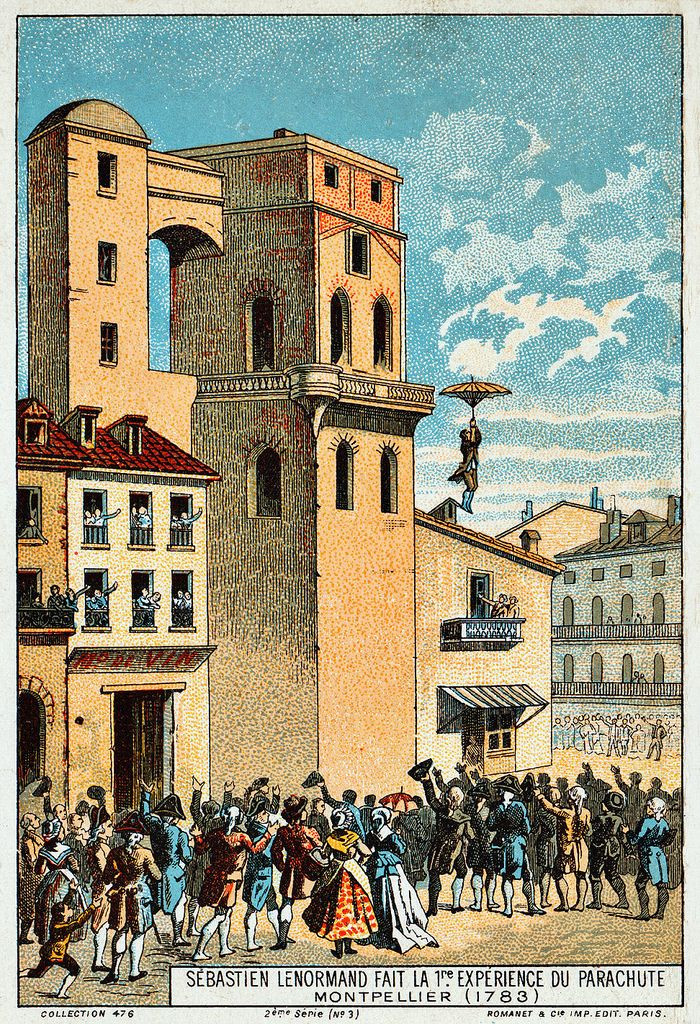 Ngược dòng thời gian, Leonardo da Vinci đã hình thành ý tưởng về chiếc dù trong các công trình nghiên cứu của mình. Nhà khoa học người Pháp Louis-Sebastien Lenormand cũng từng tạo ra một loại dù nhảy từ hai chiếc dù đi mưa và nhảy thành công từ cao vài mét vào năm 1783.