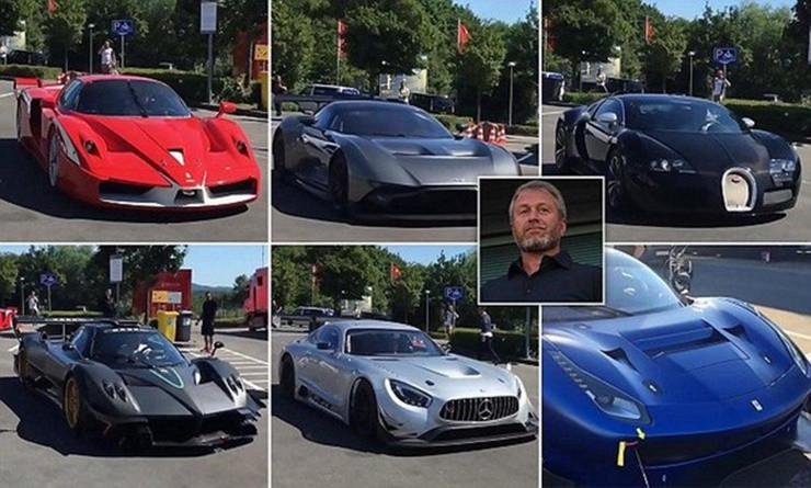 Ngoài du thuyền, tỷ phú Abramovich còn sở hữu bộ sưu tập siêu xe đắt tiền như Bugatti Veyron, Pagani Zonda R, Aston Martin Vulcan, Ferrari FXX, Lamborghini Reventon, Ferrari 488 GT3,…