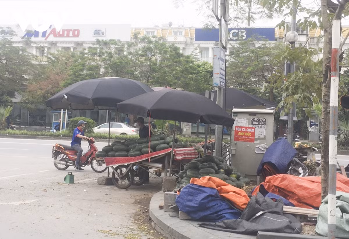 Hoa quả bày bán trên vỉa hè ở đường Tố Hữu.