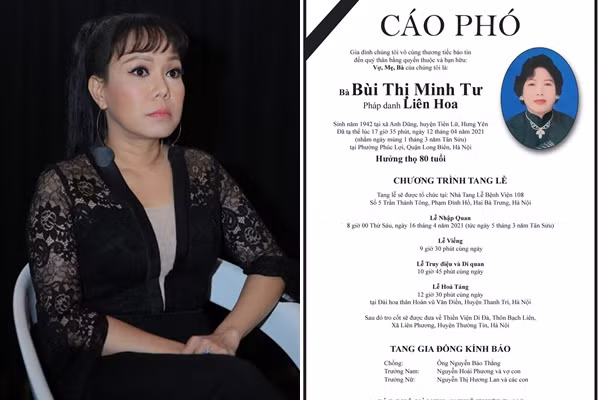 Cáo phó do vợ chồng Việt Hương chia sẻ.