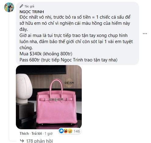 ##ss###style="text-decoration: underline;">Ngọc Trinh lôi cả bộ sưu tập túi Hermes ra thanh lý, thiết kế màu hồng này pass 680 triệu đồng.