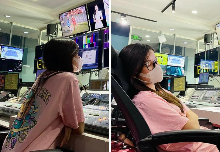 Bên cạnh đó, áo phông oversized cũng là item yêu thích của nàng Á hậu mỗi khi đi quay hình cho đài.