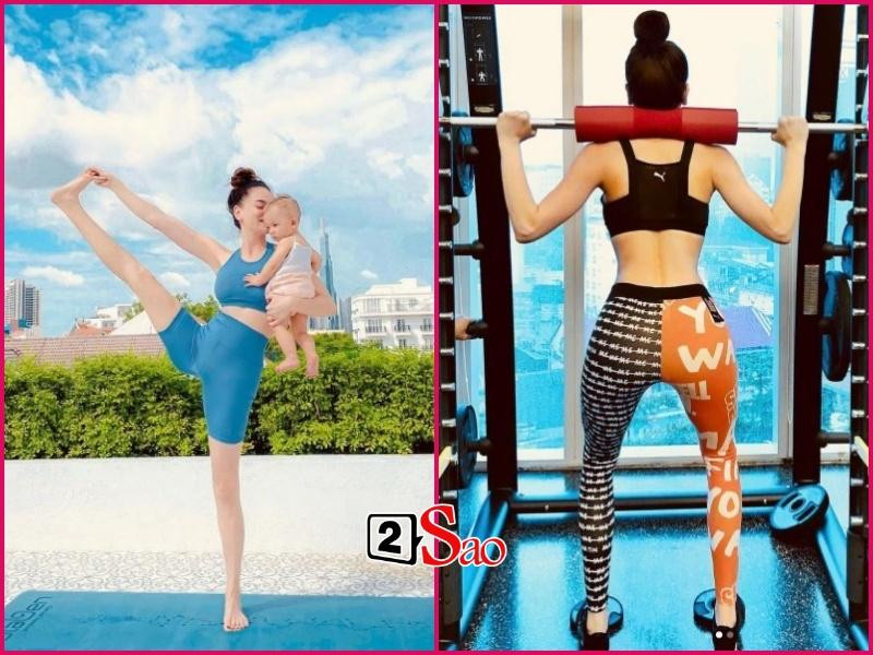 Ngoài những bộ đồ tập trơn, ca sĩ Hồ Ngọc Hà còn có nhiều bộ có họa tiết.