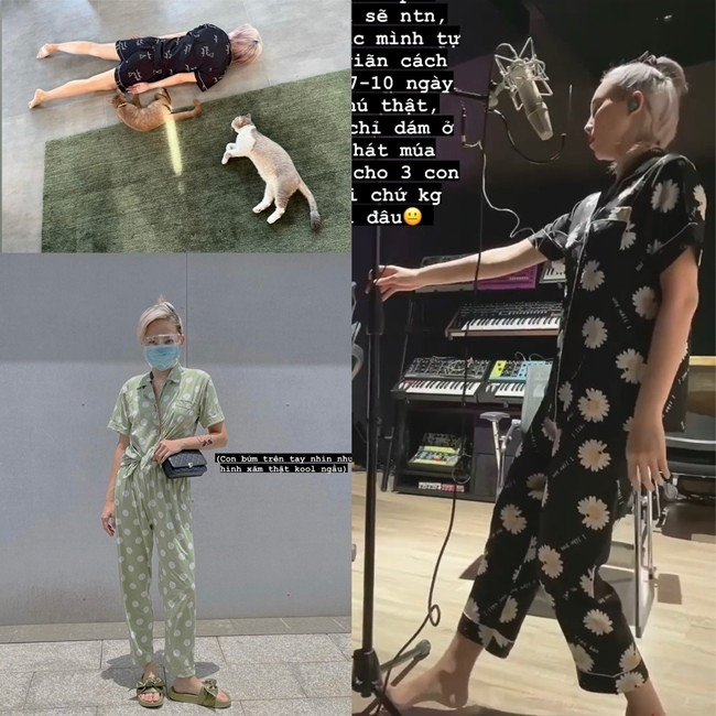 Mặc đồ bộ vẫn phải tone-sur-tone và hợp không gian, Tóc Tiên nữ tính và dễ thương khi chọn những bộ đồ mặc ở nhà yêu thích.