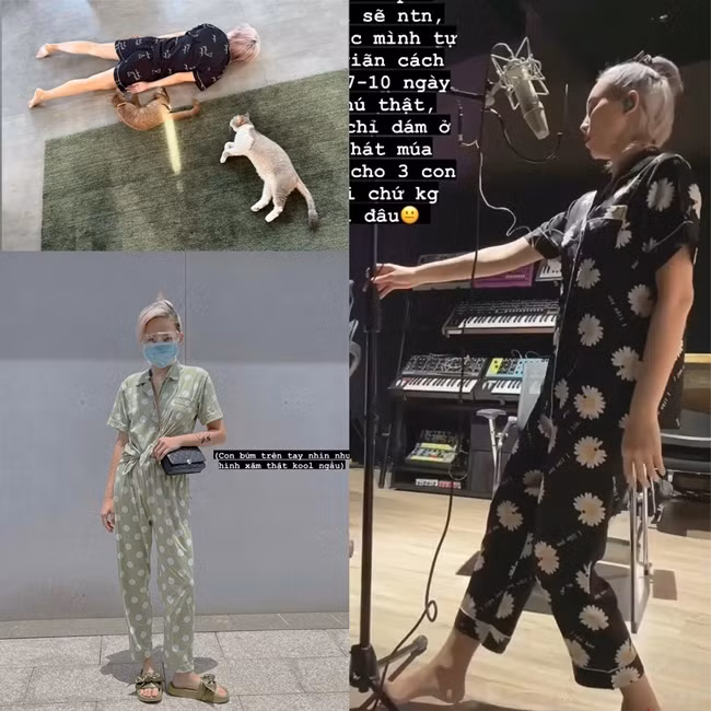 Mặc đồ bộ vẫn phải tone-sur-tone và hợp không gian, Tóc Tiên nữ tính và dễ thương khi chọn những bộ đồ mặc ở nhà yêu thích.