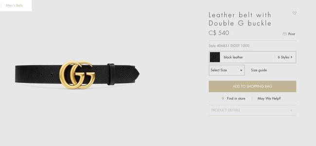 Thắt lưng da trơn màu đen với khóa là logo hai chữ G lồng vào nhau. Nó được bán với giá khoảng 11,8 triệu đồng.