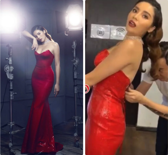 Một vài khoảnh khắc "tố cáo" body không mấy thon gọn của Hoa hậu Kỳ Duyên khác xa ảnh được photoshop kĩ càng.