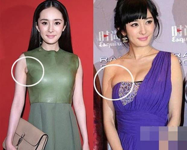 Dương Mịch cũng trở thành tiêu điểm dưới ống kính phóng viên khi diện những trang phục khoét nách lòi cục mỡ kém thẩm mỹ.