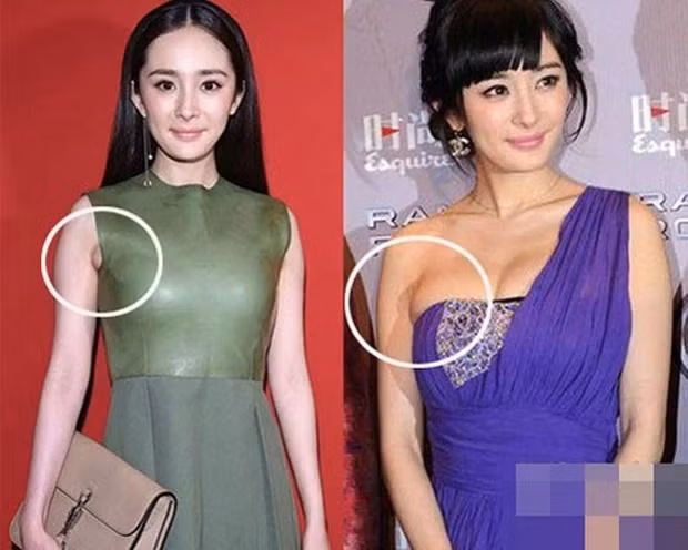 Dương Mịch cũng trở thành tiêu điểm dưới ống kính phóng viên khi diện những trang phục khoét nách lòi cục mỡ kém thẩm mỹ.