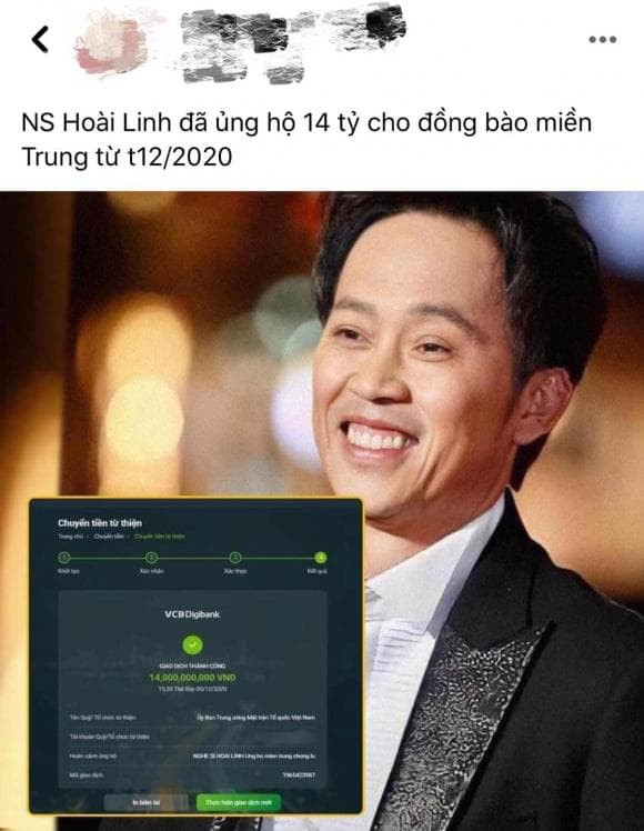 Nghi van hinh anh chuyen khoan 14 ty cua Hoai Linh la gia?