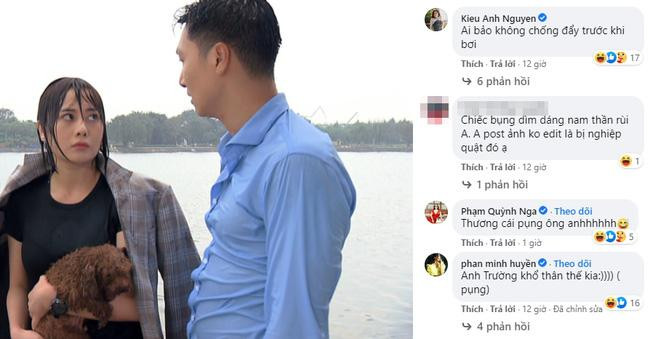 Dĩ nhiên về visual thì ông Sinh không thể đọ được với con rể nhưng về body thì chưa chắc. Mạnh Trường từng "muối mặt" vì pha lộ bụng bia trong phần 1 "Hương vị tình thân". Cứ mạnh mồm chê "crush" là "khúc giò" nhưng nhìn cái bụng thế kia thì hơn ai?