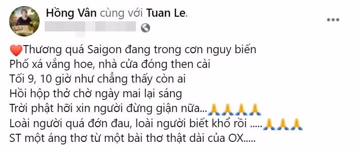 Trên trang cá nhân của Hồng Vân vẫn còn nội dung này, song câu thơ gây tranh cãi đã được sửa đổi.