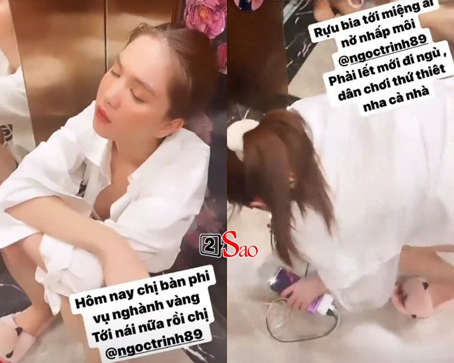 ên tới phòng ngủ, Ngọc Trinh chống tay xuống mặt sàn thang máy, cố lết ra ngoài.