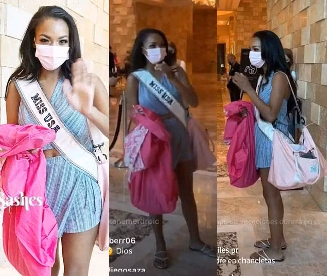 Trước đó, trong ngày BTC tiếp đón các thí sinh, đại diện Mỹ gây sốc toàn tập khi xuất hiện lôi thôi, lếch thếch như đi chợ.