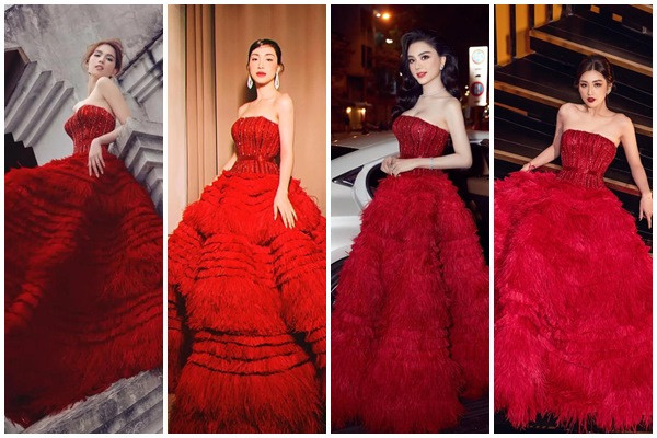 ả bốn mỹ nhân đều tỏa sắc rực rỡ, bất phân thắng bại trong thiết kế đầm dạ hội màu đỏ.