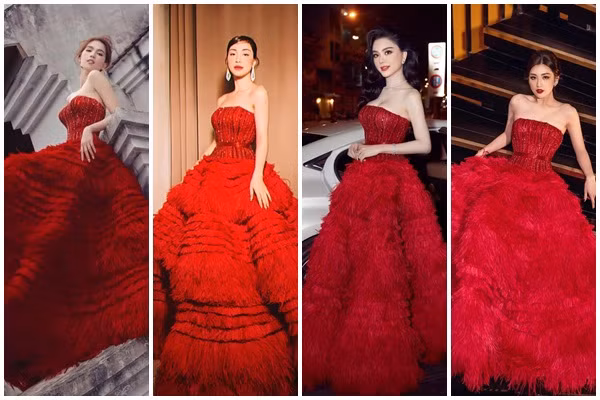 Cả bốn mỹ nhân đều tỏa sắc rực rỡ, bất phân thắng bại trong thiết kế đầm dạ hội màu đỏ.