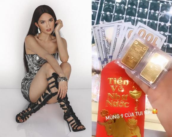 Ngọc Trinh cũng hí hửng khoe nhận được 700 USD và 2 cây vàng trước ngày Thần Tài một hôm.