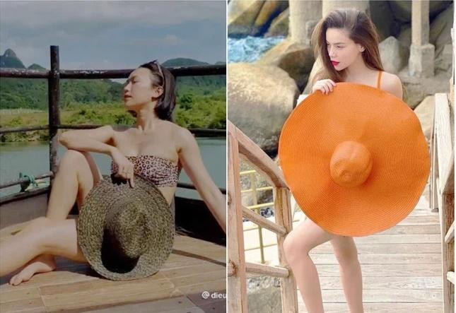 Thời điểm này vòng 1 của nữ diễn viên cũng đã rất căng mẩy, cô khéo dùng mũ che bụng giống Hà Hồ.