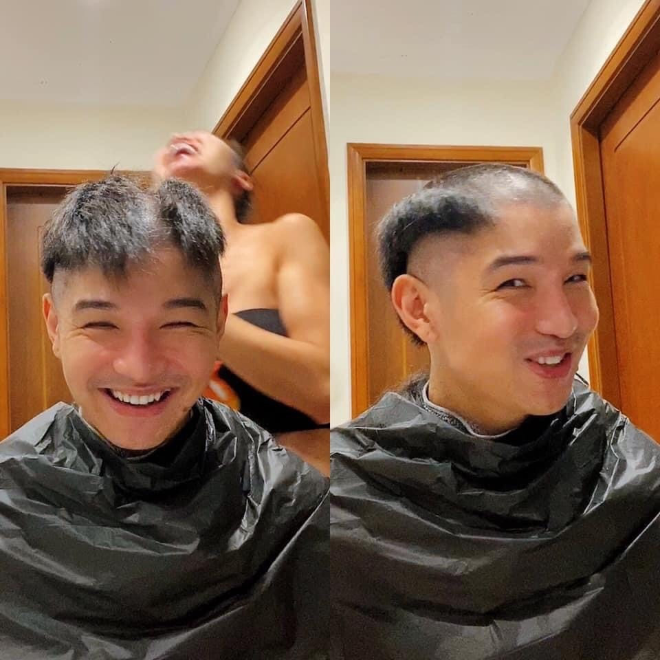 Cường Seven đăng ảnh "tự dìm" khi để Vũ Ngọc Anh cắt tóc hộ. "Sai lầm khi trao niềm tin vào thợ cắt tóc", anh hài hước.