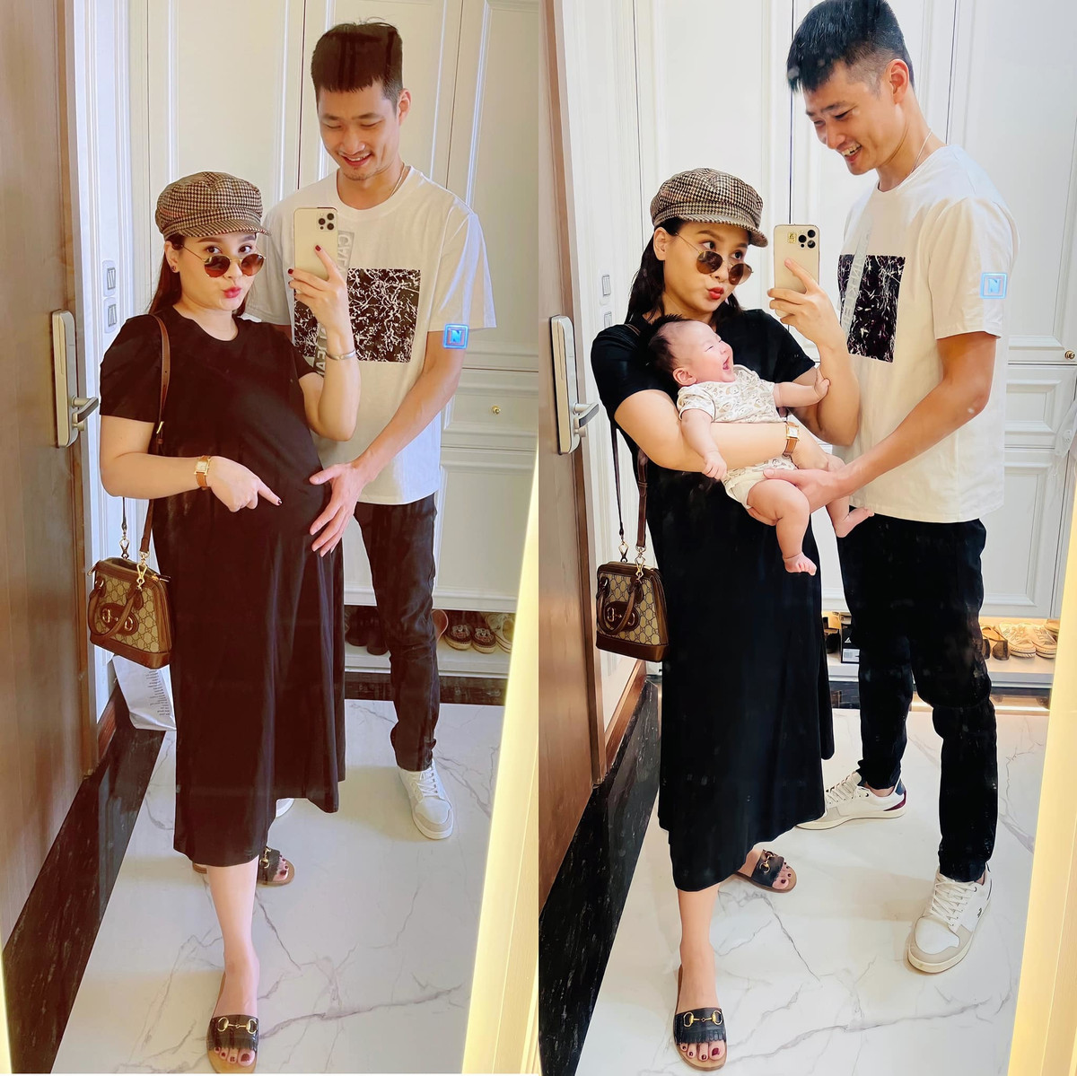 Nữ diễn viên sinh năm 1990 vừa chia sẻ bức hình so sánh thời điểm hiện tại với khi mang bầu ở những tháng cuối.