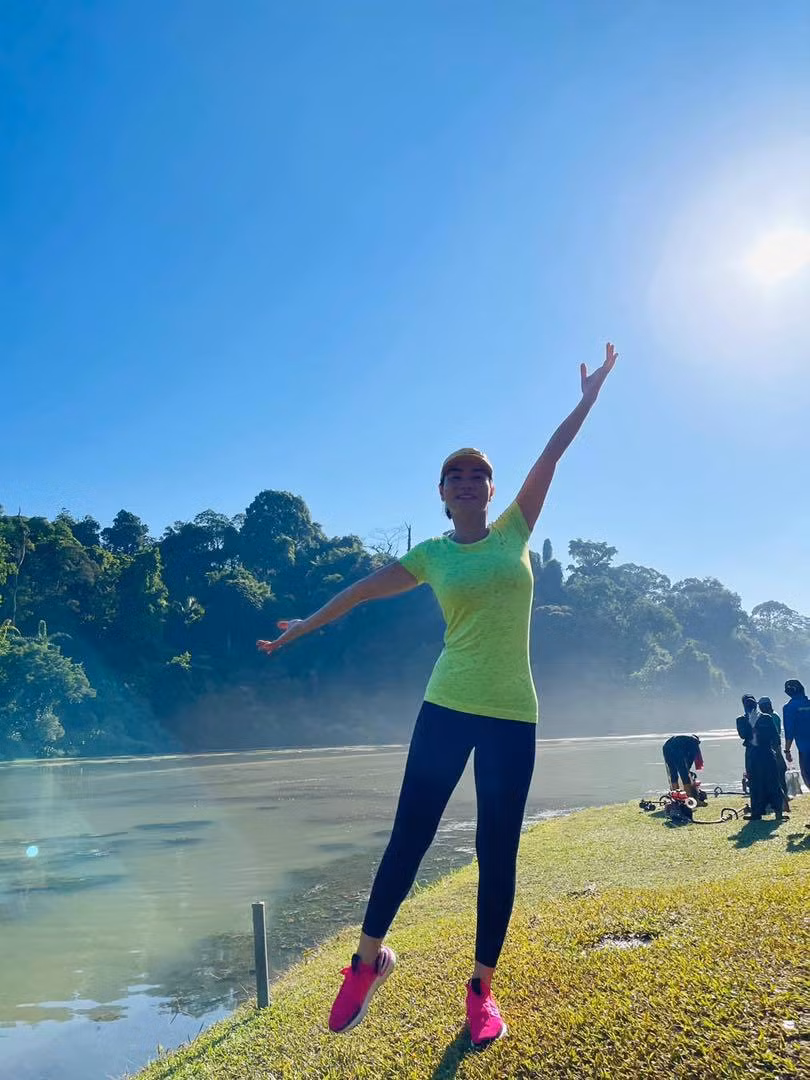 Ca sĩ Thu Minh chăm tập luyện thể thao.