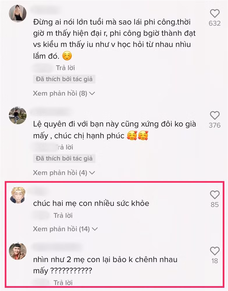 Dẫu vậy, bên cạnh rất nhiều lời chúc phúc gửi tới cho cặp đôi cũng có không ít tài khoản đề cập đến khoảng cách tuổi tác giữa 2 người. Người ác miệng còn so sánh cả 2 như mẹ con.