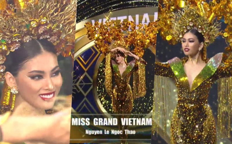 br/> Ngọc Thảo với bộ trang phục 30kg: Tối 24/3 vừa qua, Á hậu Nguyễn Lê Ngọc Thảo đã bước vào phần trình diễn trang phục dân tộc cùng 62 thí sinh khác tại Miss Grand International - Hoa hậu Hòa bình quốc tế 2020.