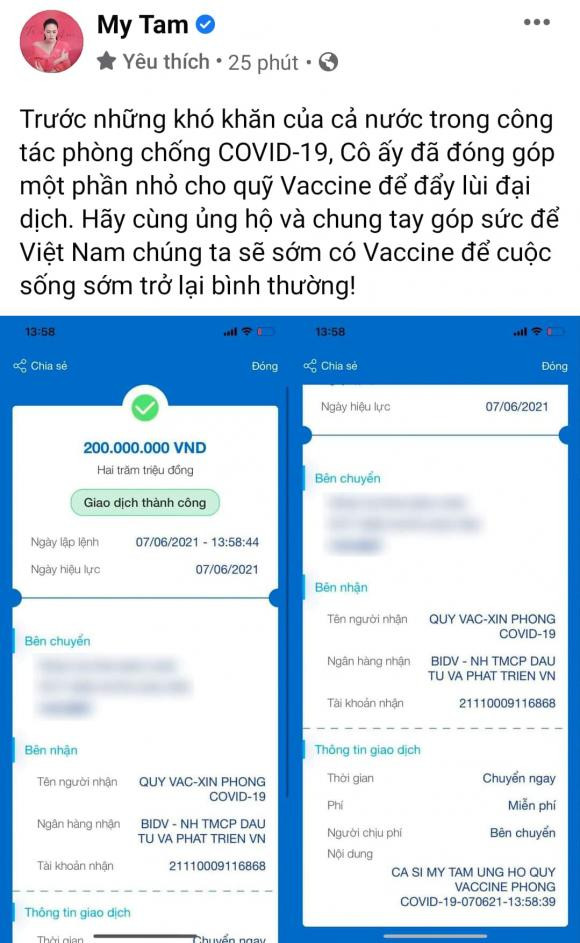 My Tam ung ho 200 trieu vao quy vac xin phong chong COVID-19