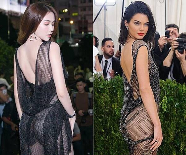 Trong kiểu váy lưới xuyên thấu tại Met Gala 2018, Kendall Jenner từng được ca tụng và khen ngợi thì Ngọc Trinh lại bị dân tình "ném đá".