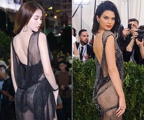 Trong kiểu váy lưới xuyên thấu tại Met Gala 2018, Kendall Jenner từng được ca tụng và khen ngợi thì Ngọc Trinh lại bị dân tình "ném đá".