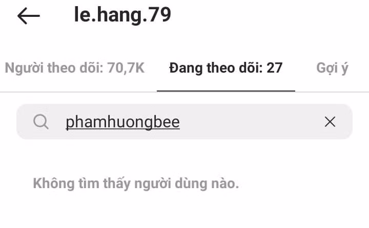 Phạm Hương đã "bay màu" trong danh sách "follow" của Lệ Hằng trên Instagram.